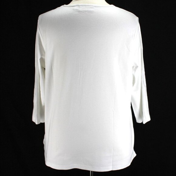 Quacker Factory Knit Top Womens Sz XL White Jewel Embellished 3/4 Sleeve Cotton - Picture 5 of 7